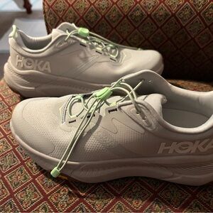 Hoka Off-White Sneakers with Mint Accents